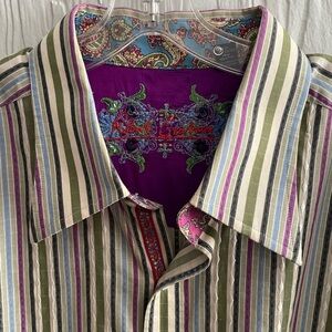 Gorgeous Robert Graham Green and Purple Striped Men's Shirt Never Worn